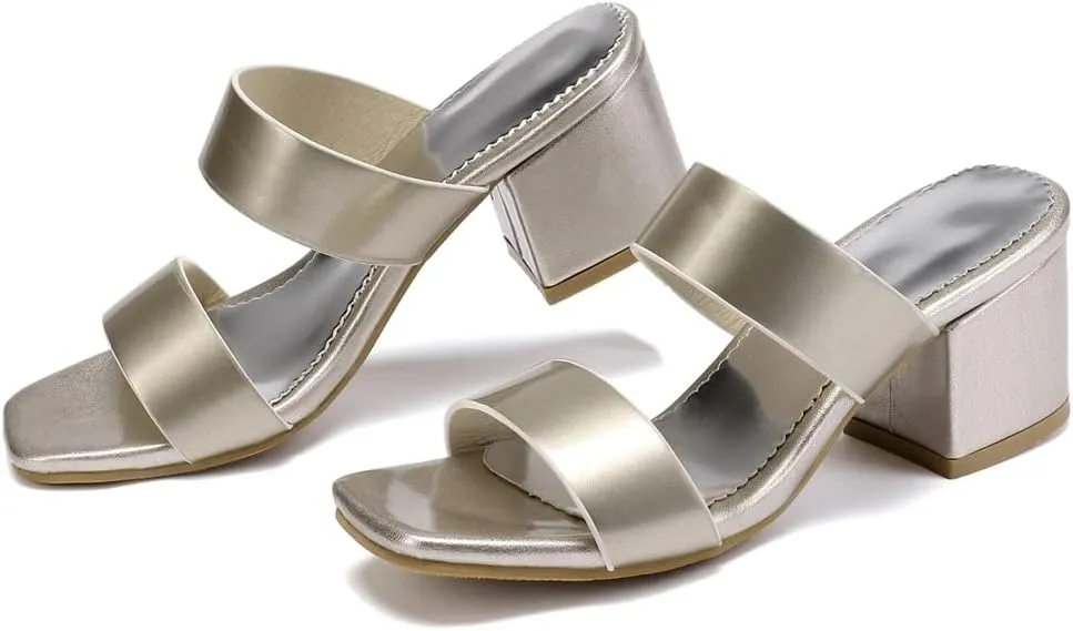 MIOKE Women's Block Heel Slide Sandals Fashion Open Toe Hollow Out Comfort Chunky Dress High Heeled Sandal
