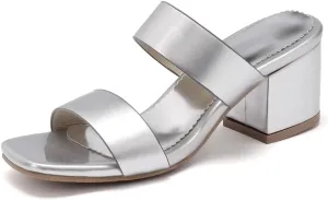 MIOKE Women's Block Heel Slide Sandals Fashion Open Toe Hollow Out Comfort Chunky Dress High Heeled Sandal