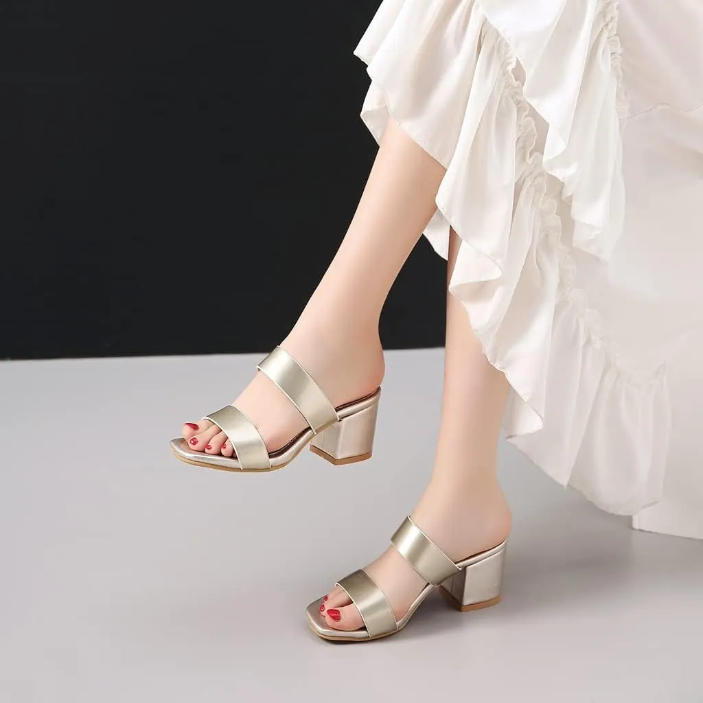 MIOKE Women's Block Heel Slide Sandals Fashion Open Toe Hollow Out Comfort Chunky Dress High Heeled Sandal