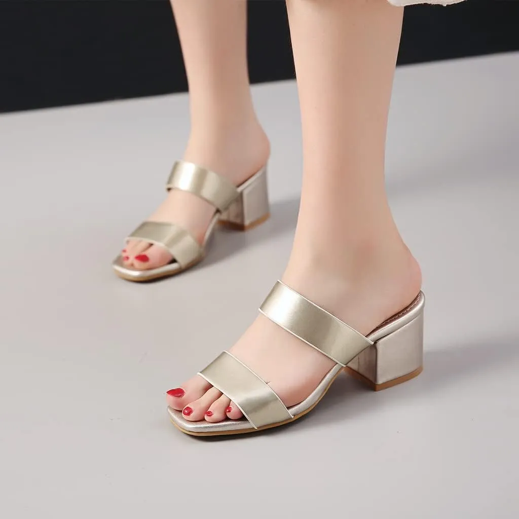 MIOKE Women's Block Heel Slide Sandals Fashion Open Toe Hollow Out Comfort Chunky Dress High Heeled Sandal