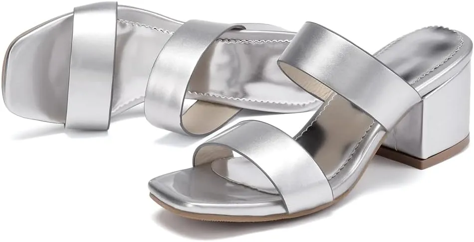 MIOKE Women's Block Heel Slide Sandals Fashion Open Toe Hollow Out Comfort Chunky Dress High Heeled Sandal