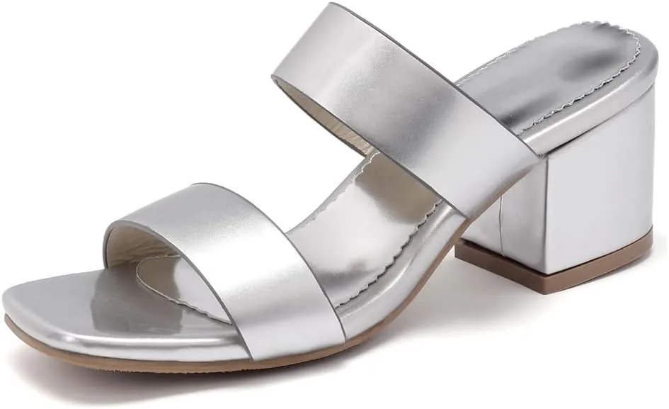 MIOKE Women's Block Heel Slide Sandals Fashion Open Toe Hollow Out Comfort Chunky Dress High Heeled Sandal