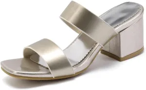MIOKE Women's Block Heel Slide Sandals Fashion Open Toe Hollow Out Comfort Chunky Dress High Heeled Sandal
