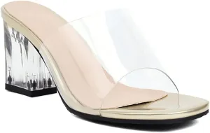 MIOKE Women's Clear Low Block Heel Slide Sandals Crystal Open Toe Slip On Anti-Slip Chunky Heeled Sandal