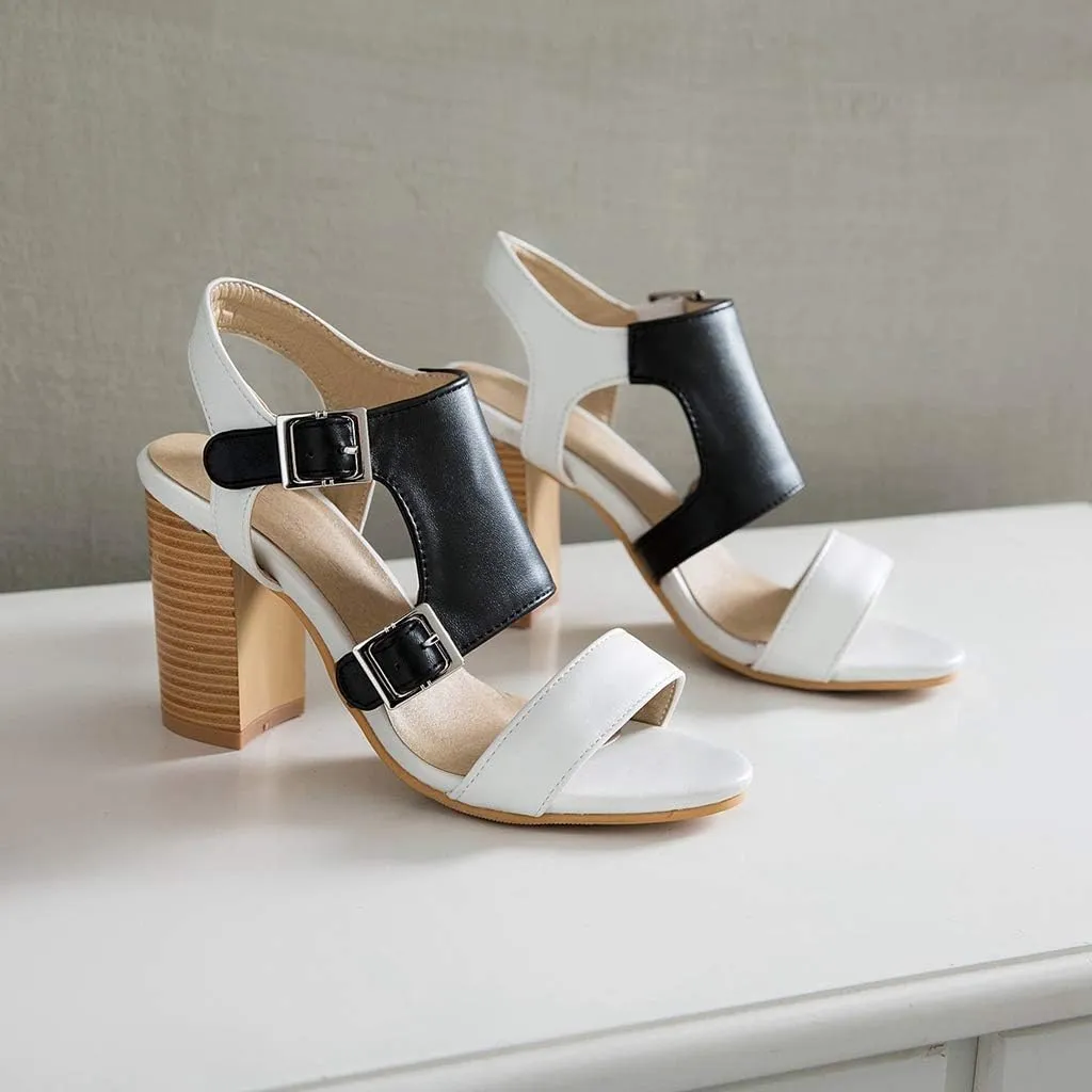MIOKE Women's Peep Toe Block High Heel Sandals Suede Cutout Slingback Chunky Heeled Dress Pumps Sandal