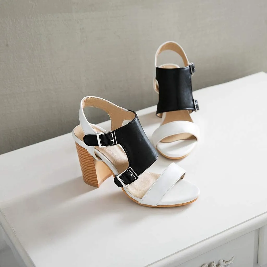 MIOKE Women's Peep Toe Block High Heel Sandals Suede Cutout Slingback Chunky Heeled Dress Pumps Sandal