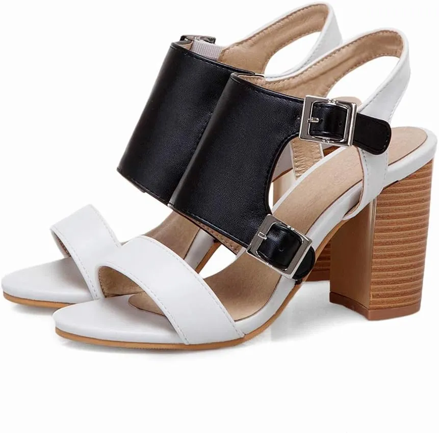 MIOKE Women's Peep Toe Block High Heel Sandals Suede Cutout Slingback Chunky Heeled Dress Pumps Sandal