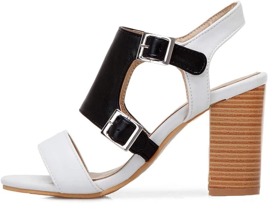 MIOKE Women's Peep Toe Block High Heel Sandals Suede Cutout Slingback Chunky Heeled Dress Pumps Sandal