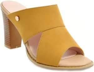 MIOKE Women's Stack Block Heel Slide Sandals Peep Toe Suede Slip On Mules Comfort Dress Heeled Sandal