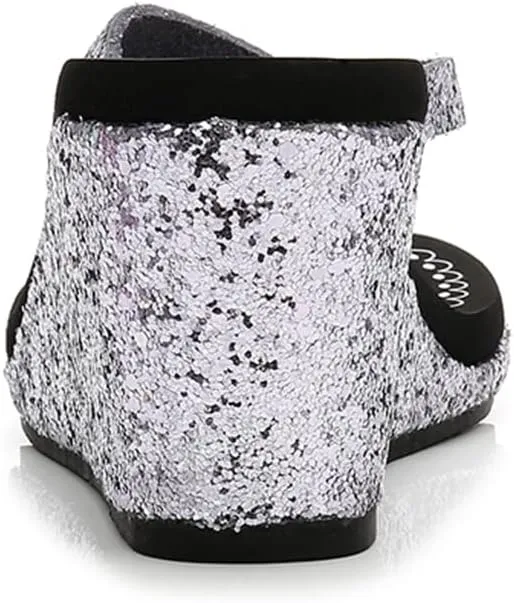 MIOKE Women's Wedge High Heel Flipflops Sandals Glitter Sequin Platform Comfy Nonslip Summer Thong Sandal
