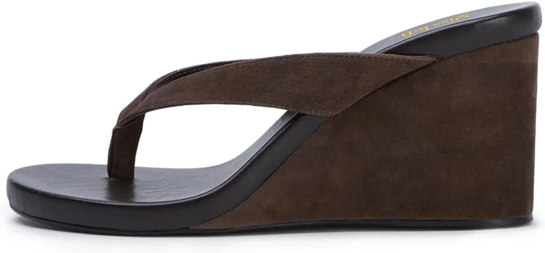miss left Women Fashion Open Round Toe Flip Flops Wedge High Heel Slip on Mule Comfortable Summer Beach Casual Daily Slippers Size 4-16 US