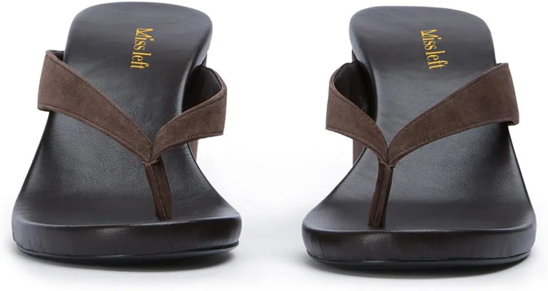 miss left Women Fashion Open Round Toe Flip Flops Wedge High Heel Slip on Mule Comfortable Summer Beach Casual Daily Slippers Size 4-16 US