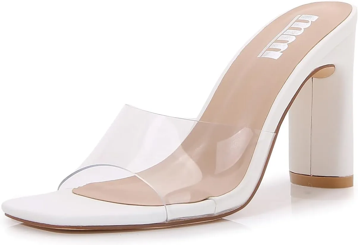 mm Women Muti Style Single braided and Transparent Strap High 4 inch Chunky Heeled Open Toe Sandals