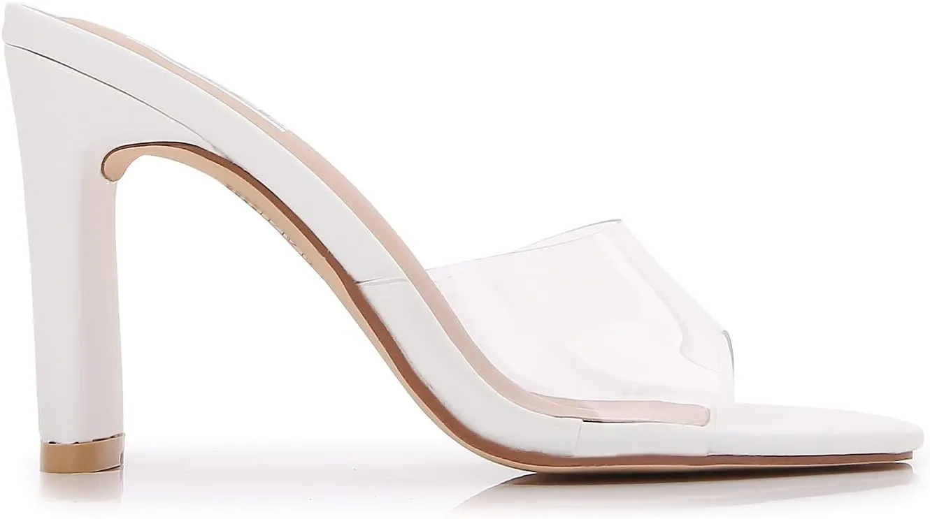 mm Women Muti Style Single braided and Transparent Strap High 4 inch Chunky Heeled Open Toe Sandals