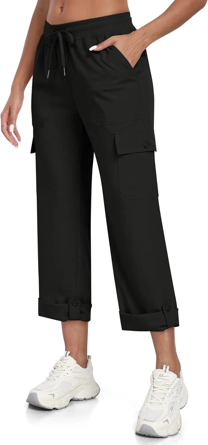 MoFiz Women's Hiking Pants Roll Up Convertible Capri Pant Lightweight Quick Dry Outdoor Travel Athletic Pants Pockets