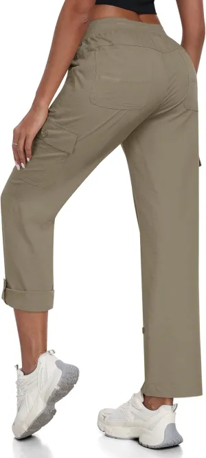MoFiz Women's Hiking Pants Roll Up Convertible Capri Pant Lightweight Quick Dry Outdoor Travel Athletic Pants Pockets