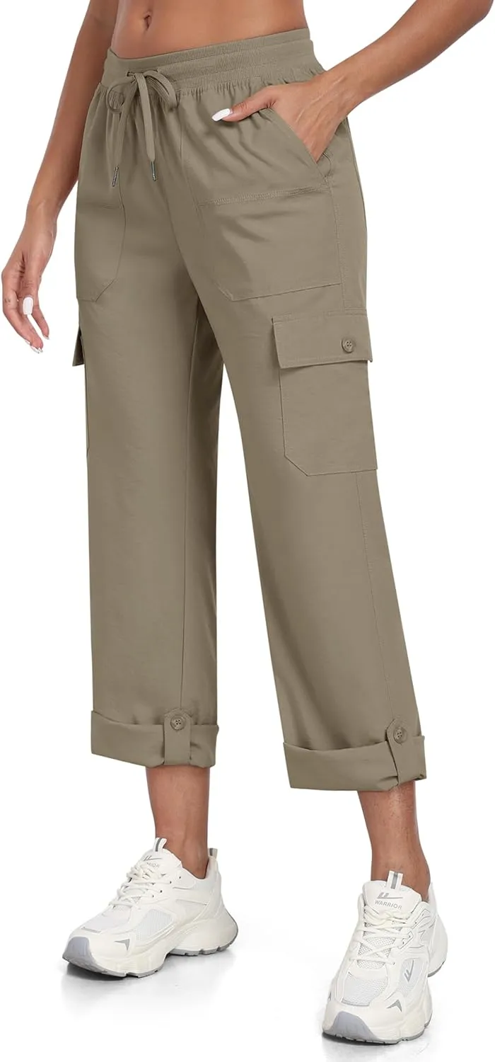 MoFiz Women's Hiking Pants Roll Up Convertible Capri Pant Lightweight Quick Dry Outdoor Travel Athletic Pants Pockets