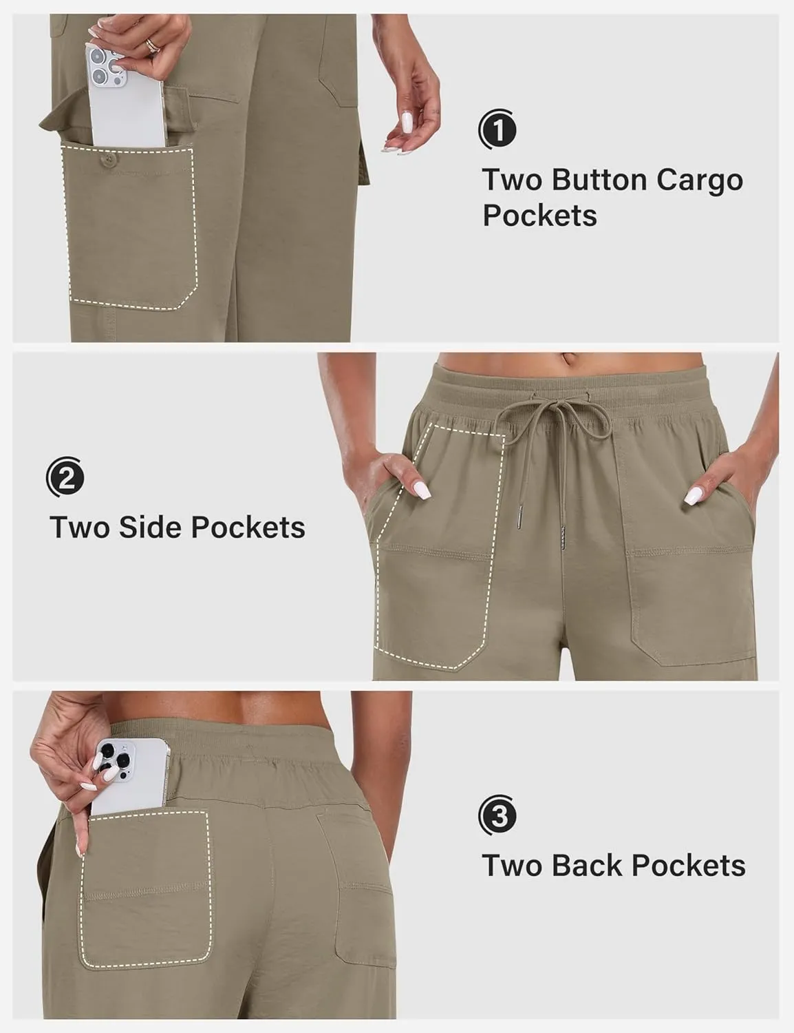 MoFiz Women's Hiking Pants Roll Up Convertible Capri Pant Lightweight Quick Dry Outdoor Travel Athletic Pants Pockets