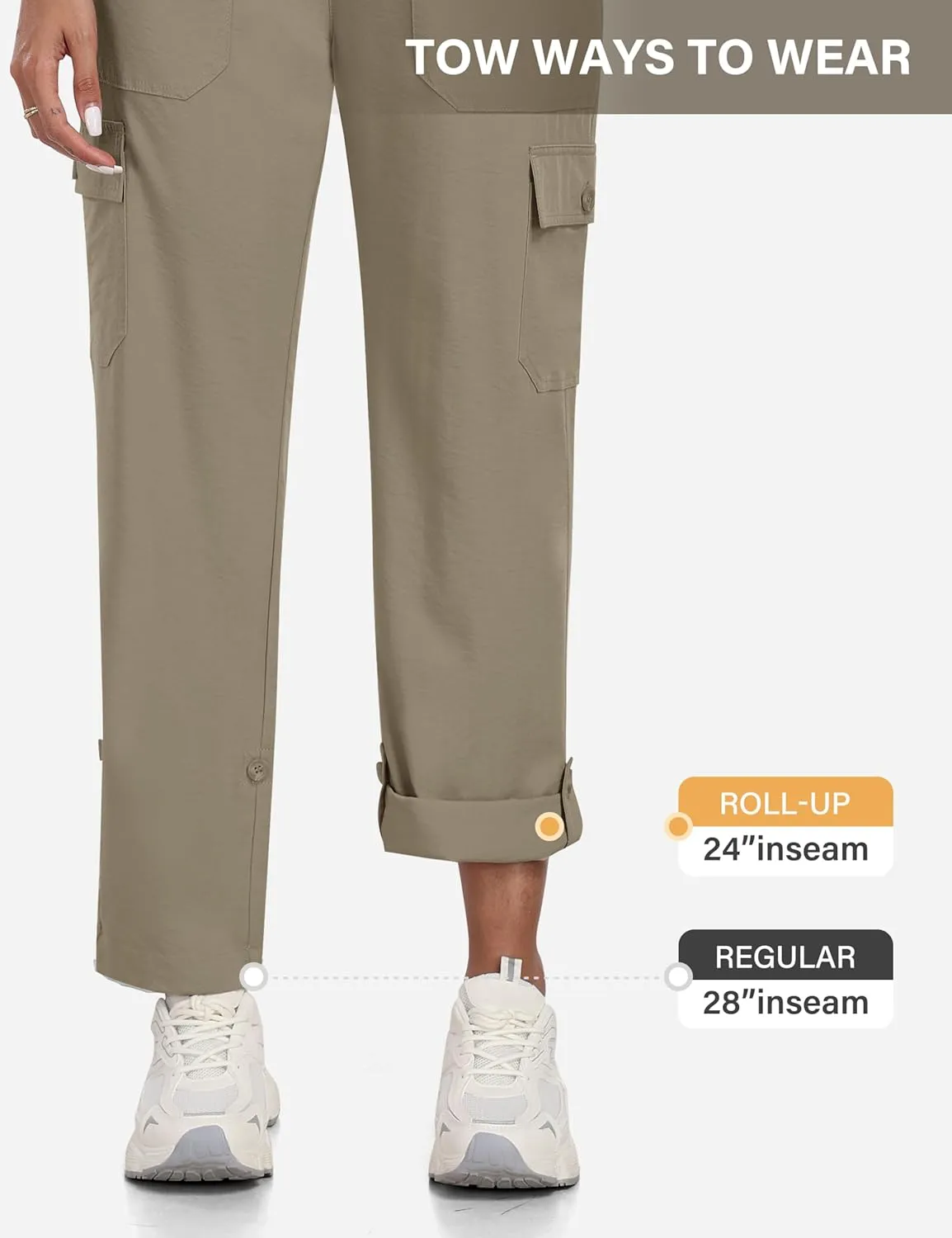 MoFiz Women's Hiking Pants Roll Up Convertible Capri Pant Lightweight Quick Dry Outdoor Travel Athletic Pants Pockets