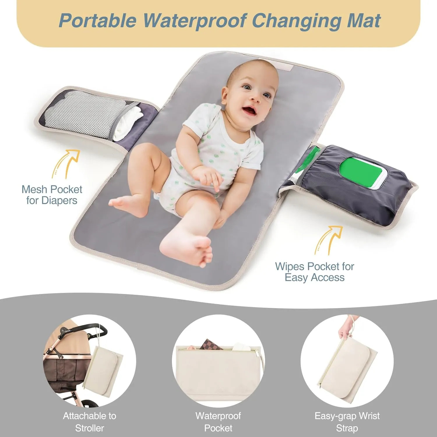 MOMUVO Diaper Bag Backpack, Quilted Baby Bag with Changing Pad and Stroller Straps and Pacifier Case, Multifunction Waterproof Travel Diaper Bags, Unisex, Beige