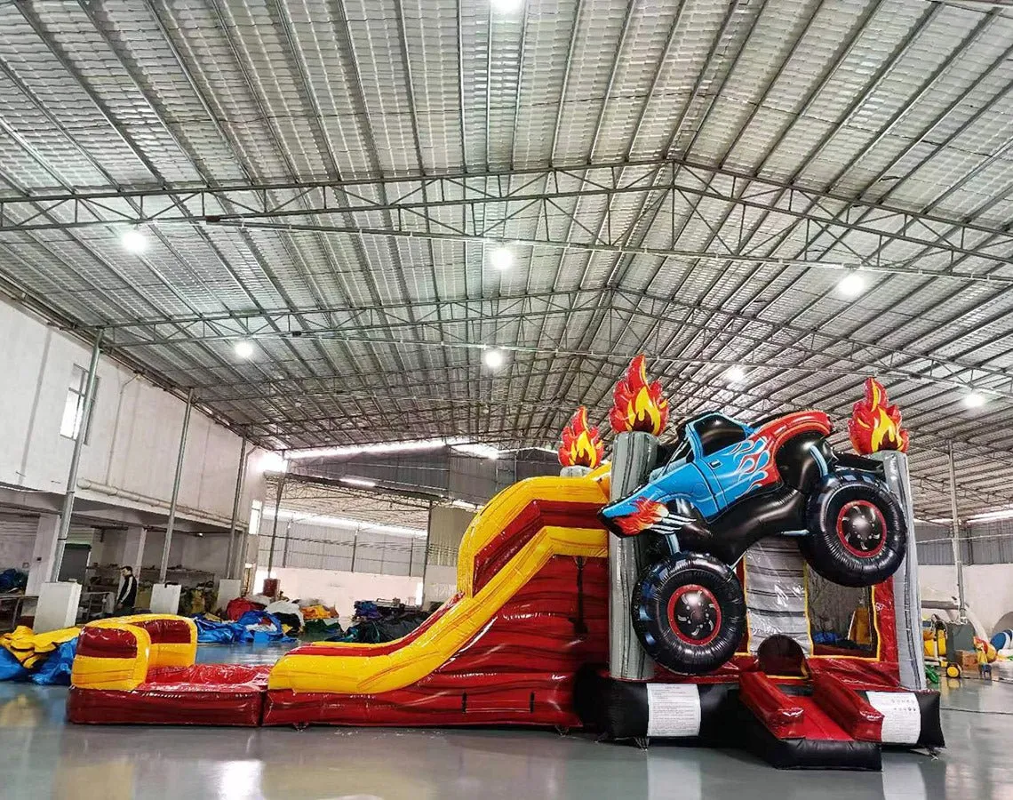 Monster Truck Dual Lane Bounce House with Slide (Wet/Dry)