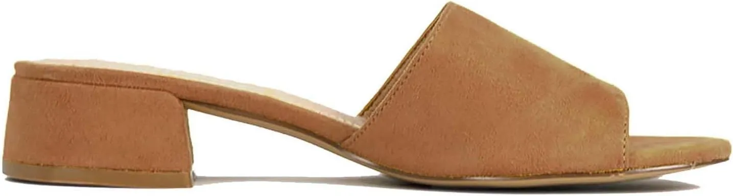 MOOMMO Women Chunky Heel Mules Peep Toe Slip On Backless Block Heels 2 inch Mid Heeled Mule Shoes Suede Comfortable Slides heels Round Open Toe Dress Shoes Office Casual 4-11 US