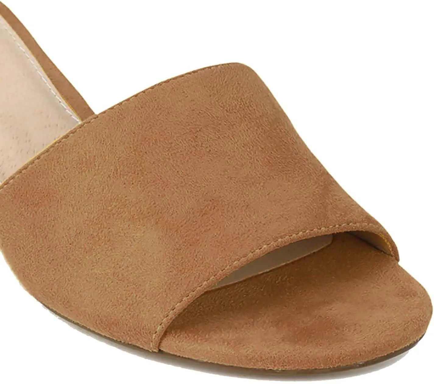 MOOMMO Women Chunky Heel Mules Peep Toe Slip On Backless Block Heels 2 inch Mid Heeled Mule Shoes Suede Comfortable Slides heels Round Open Toe Dress Shoes Office Casual 4-11 US