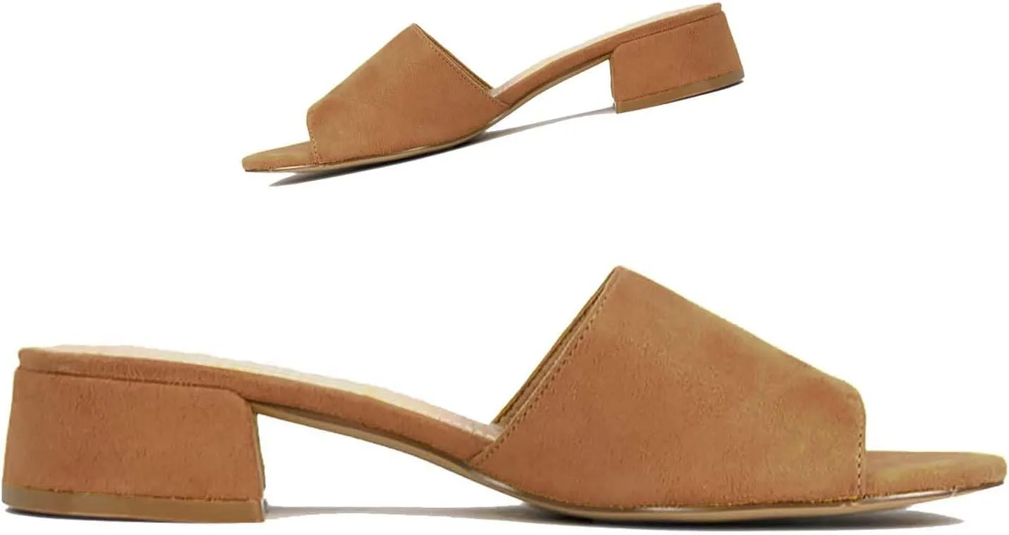 MOOMMO Women Chunky Heel Mules Peep Toe Slip On Backless Block Heels 2 inch Mid Heeled Mule Shoes Suede Comfortable Slides heels Round Open Toe Dress Shoes Office Casual 4-11 US