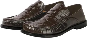 MOOMMO Women Low Chunky Heel Loafers Walking Shoes Crocodile Loafer Flats Round Toe Toe Slip On Penny Loafers Dress Shoes Matte Stone Pattern Office Ladies Casual Comfort 4-11 M US