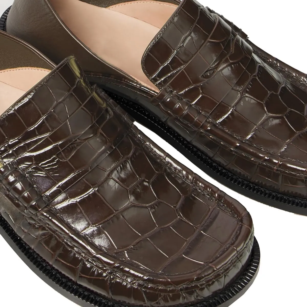 MOOMMO Women Low Chunky Heel Loafers Walking Shoes Crocodile Loafer Flats Round Toe Toe Slip On Penny Loafers Dress Shoes Matte Stone Pattern Office Ladies Casual Comfort 4-11 M US