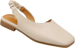 MOOMMO Women's Low Heel Slingback Ballet Flats Comfortable Elastic Ankle Strap Square Toe Loafer Sandals Closed Toe Slip On Mules Elegant Office Summer Casual Leisure Dressy 4-10 M US