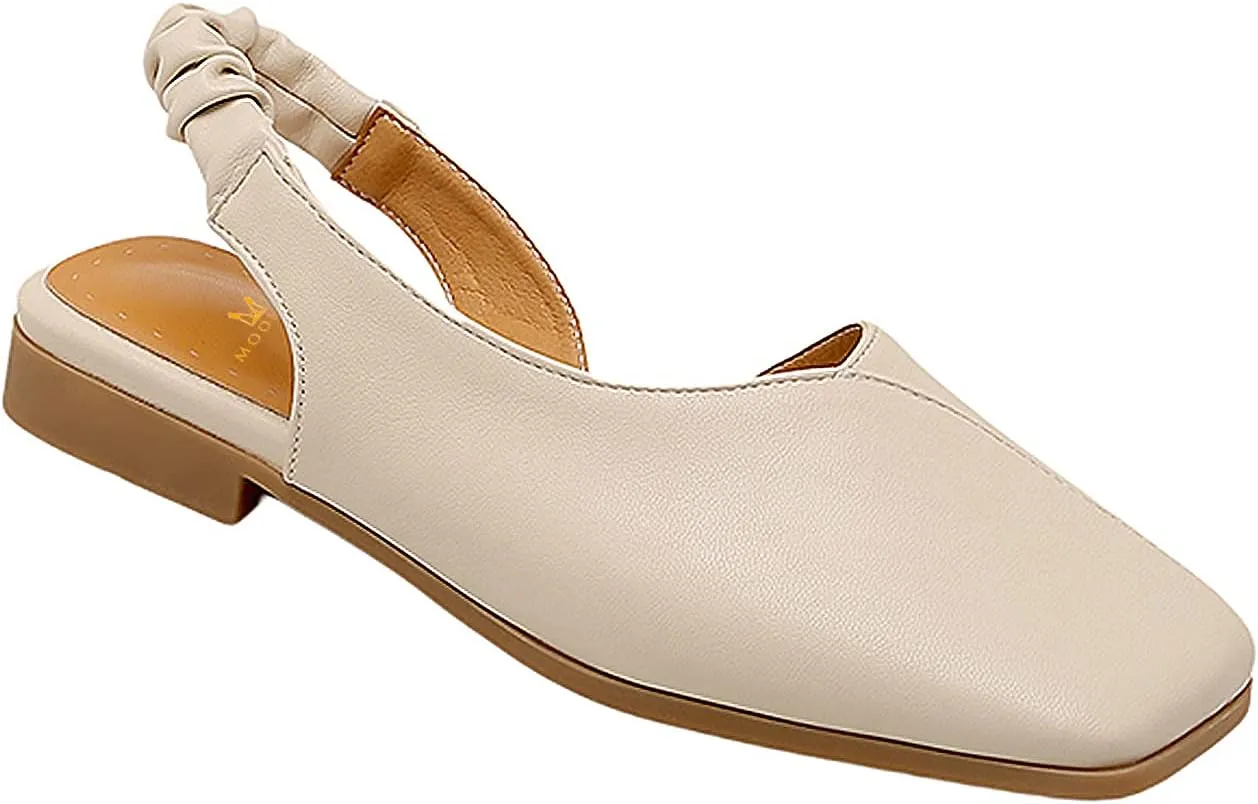 MOOMMO Women's Low Heel Slingback Ballet Flats Comfortable Elastic Ankle Strap Square Toe Loafer Sandals Closed Toe Slip On Mules Elegant Office Summer Casual Leisure Dressy 4-10 M US