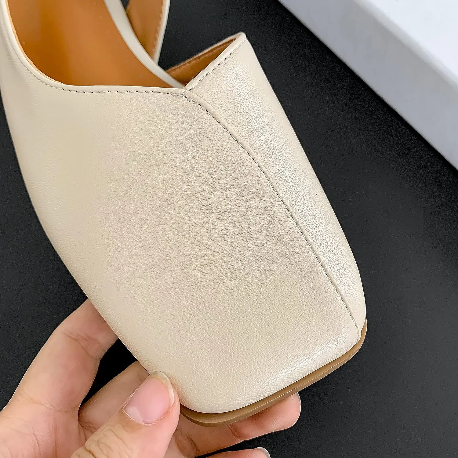 MOOMMO Women's Low Heel Slingback Ballet Flats Comfortable Elastic Ankle Strap Square Toe Loafer Sandals Closed Toe Slip On Mules Elegant Office Summer Casual Leisure Dressy 4-10 M US
