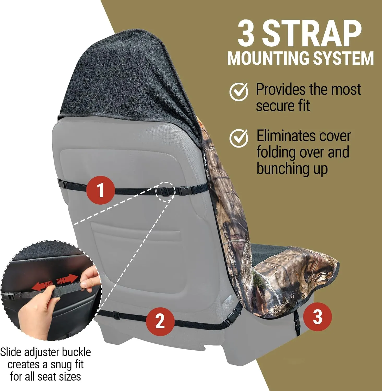 Mossy Oak Camo Car Seat Cover Towel Protector; Great for After Gym Workouts, Dogs, Kids, and Outdoor Activities; Universal Fit for Cars SUVs MiniVans Trucks, EZ fit, Non Slip Grip, 2pc