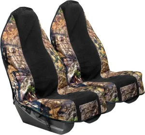 Mossy Oak Camo Car Seat Cover Towel Protector; Great for After Gym Workouts, Dogs, Kids, and Outdoor Activities; Universal Fit for Cars SUVs MiniVans Trucks, EZ fit, Non Slip Grip, 2pc