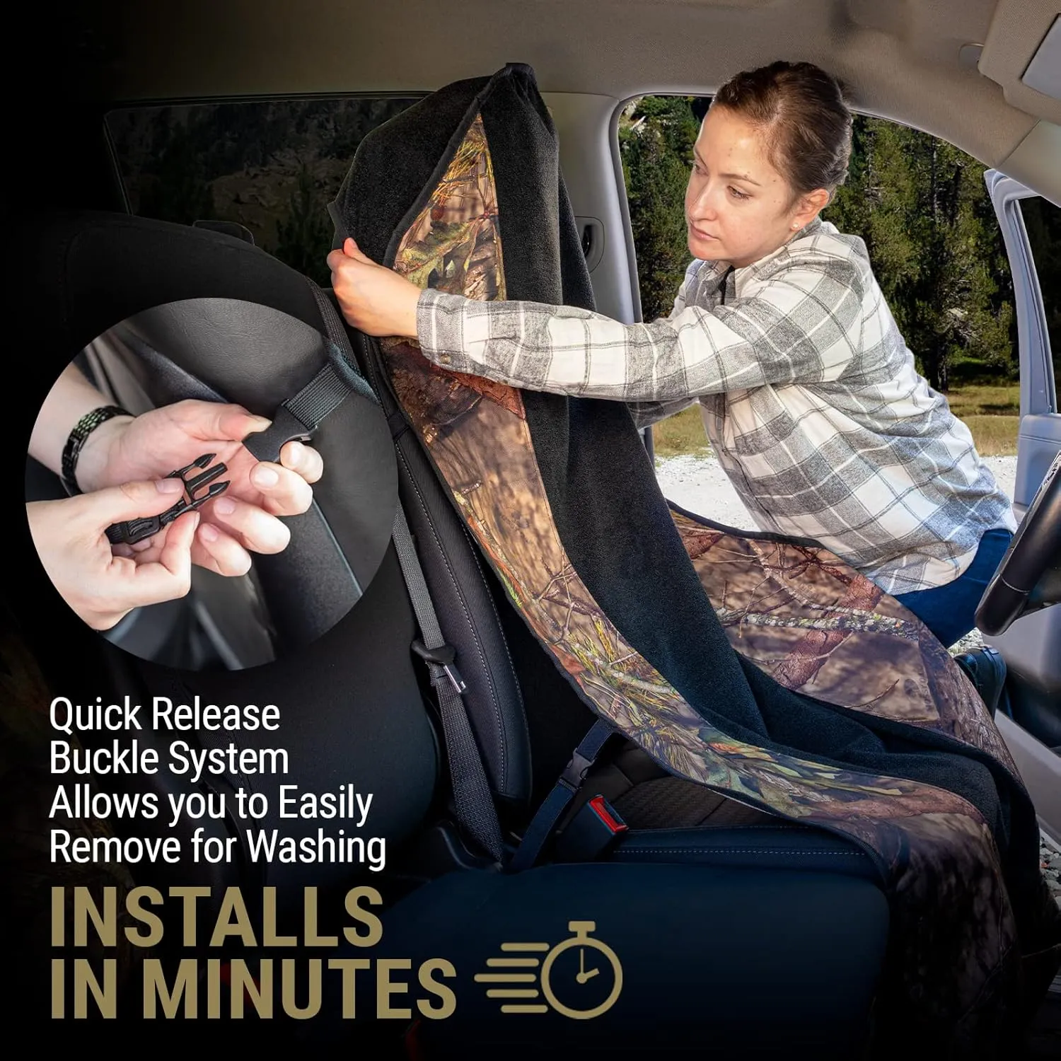 Mossy Oak Camo Car Seat Cover Towel Protector; Great for After Gym Workouts, Dogs, Kids, and Outdoor Activities; Universal Fit for Cars SUVs MiniVans Trucks, EZ fit, Non Slip Grip, 2pc