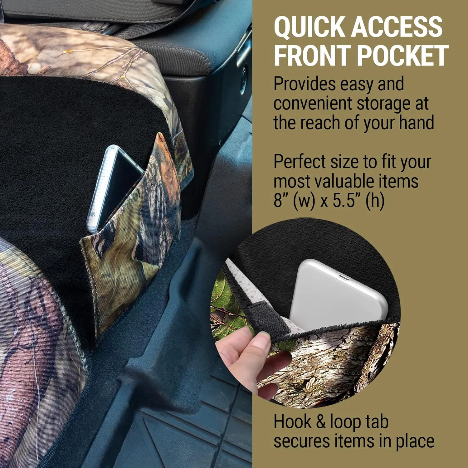 Mossy Oak Camo Car Seat Cover Towel Protector; Great for After Gym Workouts, Dogs, Kids, and Outdoor Activities; Universal Fit for Cars SUVs MiniVans Trucks, EZ fit, Non Slip Grip, 2pc