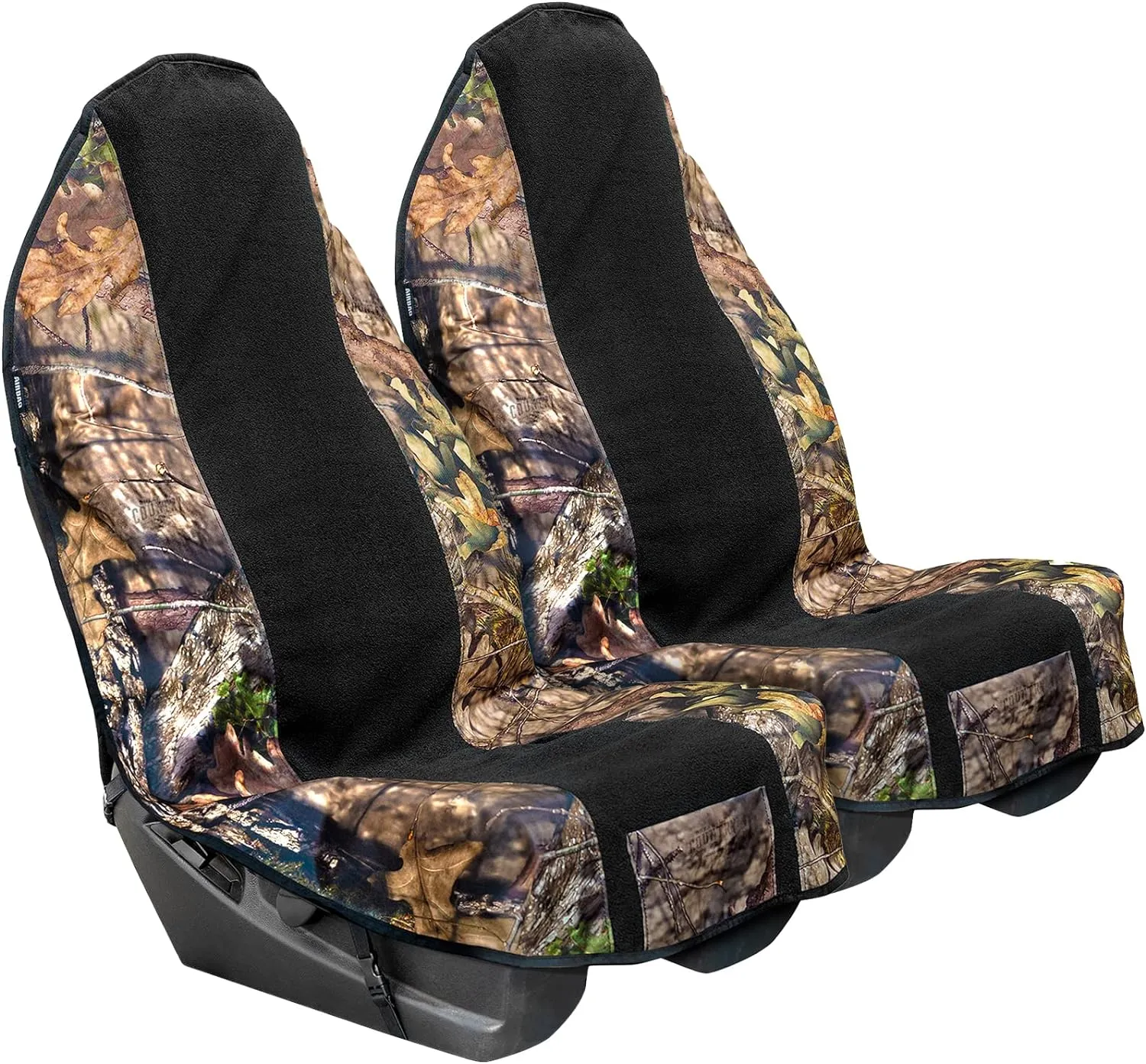 Mossy Oak Camo Car Seat Cover Towel Protector; Great for After Gym Workouts, Dogs, Kids, and Outdoor Activities; Universal Fit for Cars SUVs MiniVans Trucks, EZ fit, Non Slip Grip, 2pc