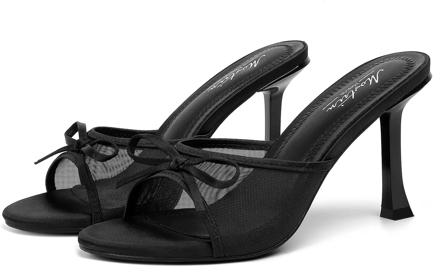 Mostrin Kitten Heels for Women Round Toe Heels With Bow Vintage Mules Sexy Slip on Stiletto Backless Sandals for Party Daily