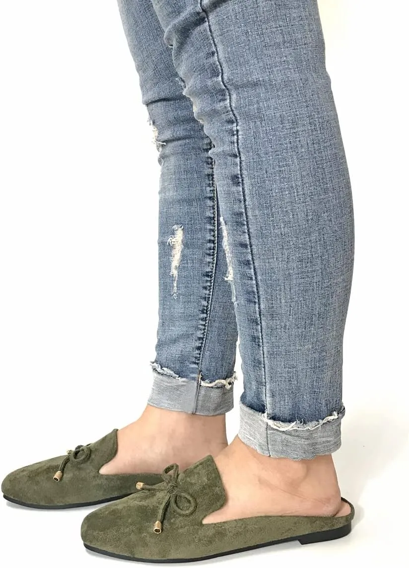 Mule Loafers for Women Flats Bowknot Slip On Slides Open Back Summer Casual Shoes