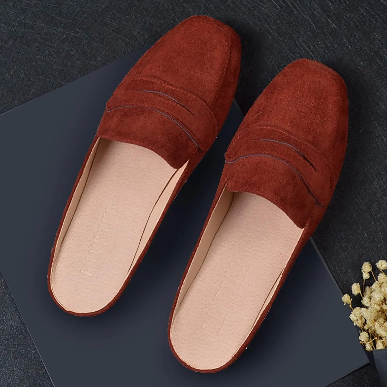 Mules for Woman Buckle Flats Comfortable Slip on Women Mules Flats Shoes Backless Loafers