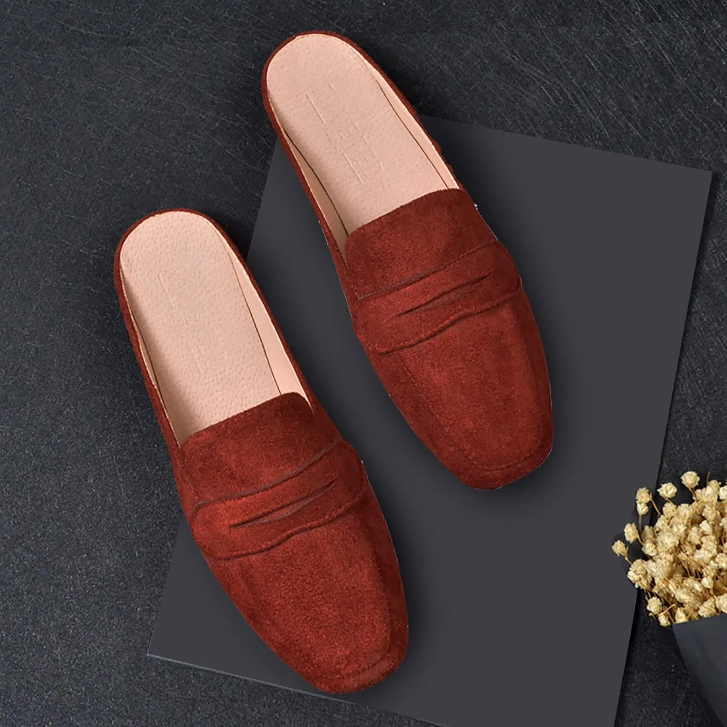 Mules for Woman Buckle Flats Comfortable Slip on Women Mules Flats Shoes Backless Loafers