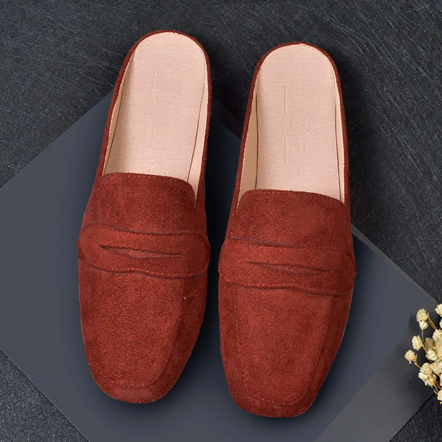 Mules for Woman Buckle Flats Comfortable Slip on Women Mules Flats Shoes Backless Loafers