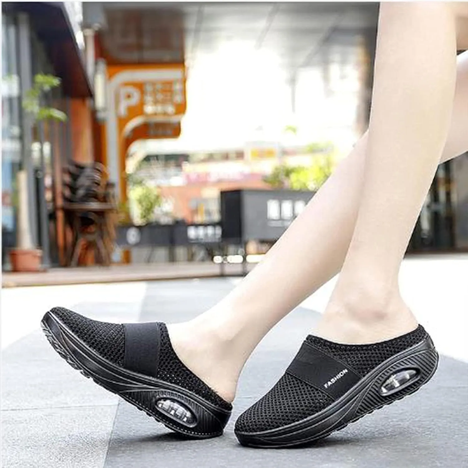 Mules for Women Breathable Mesh Walking Mules Sneakers Arch Support Slippers Outdoor Casual Non Slip Orthopedic Sneakers Slip-On Open Back Mule Platform Wedge Closed Toe Shoes