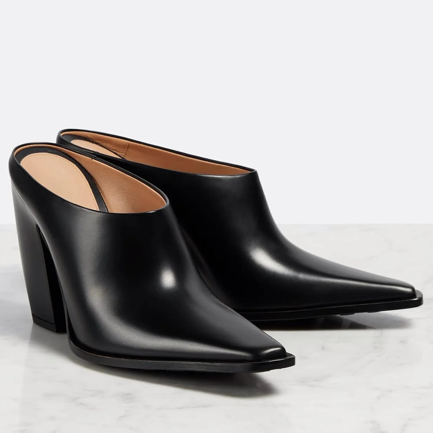 Mules for Women Chunky Heeled Mules Pointed Toe Clogs Slip on Heels Backless Loafers Work Office Casual Shoes