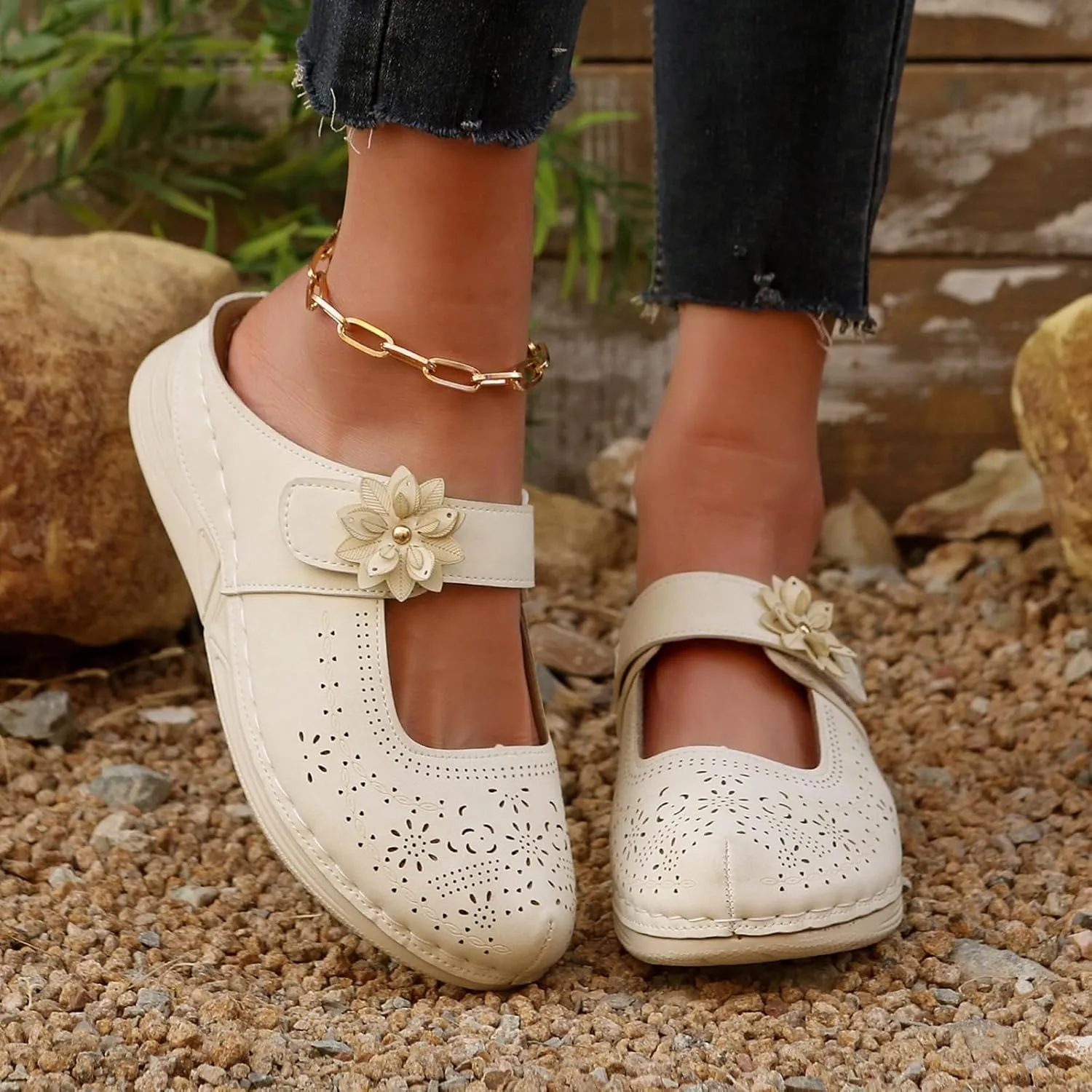 Mules for Women Comfort Closed Toe Sandals Casual Slip On Wedge Sandals Adjustable Hook Loop Low Heel Orthopedic Sandal Round Head Soft Bottom Footwear Breathable Shoes