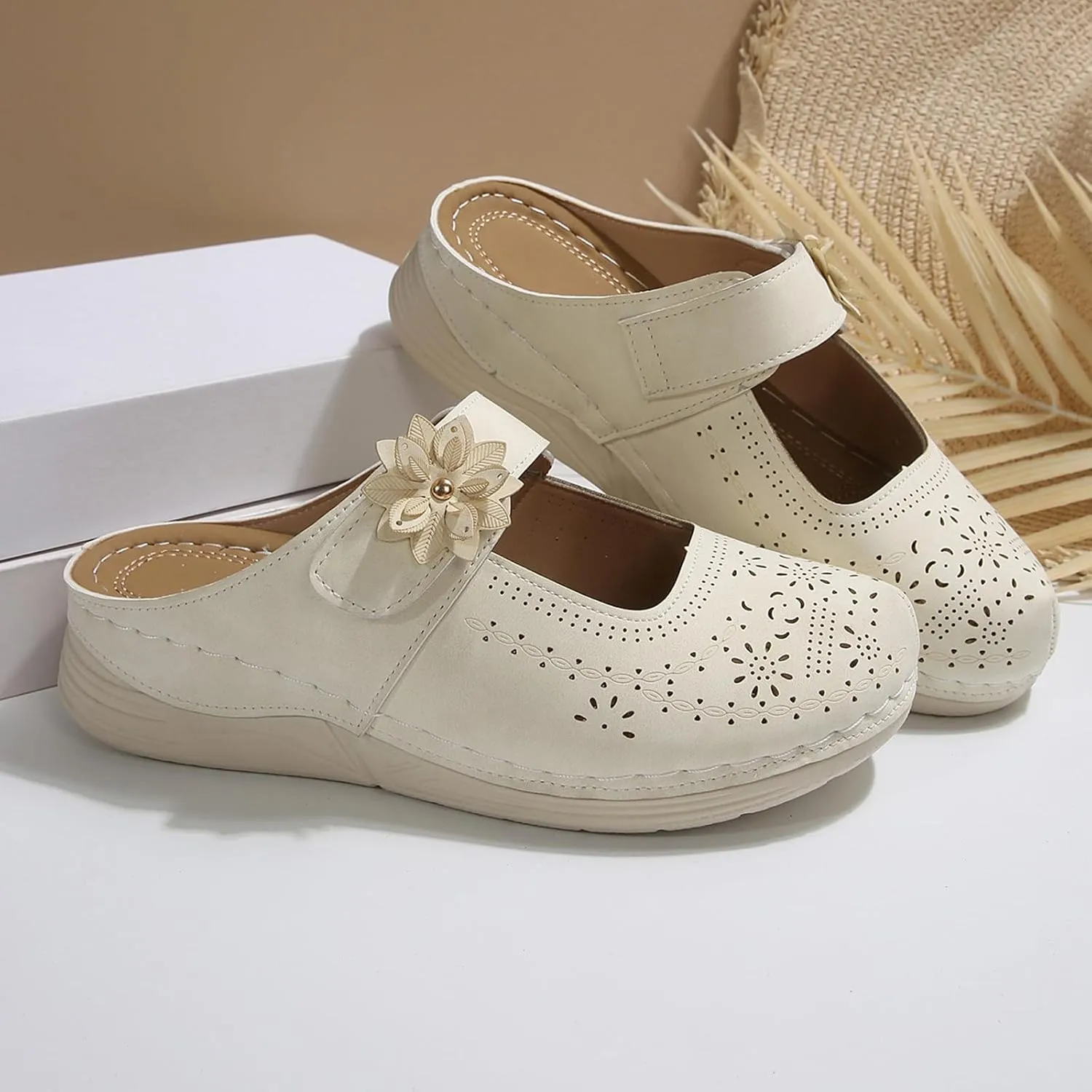 Mules for Women Comfort Closed Toe Sandals Casual Slip On Wedge Sandals Adjustable Hook Loop Low Heel Orthopedic Sandal Round Head Soft Bottom Footwear Breathable Shoes