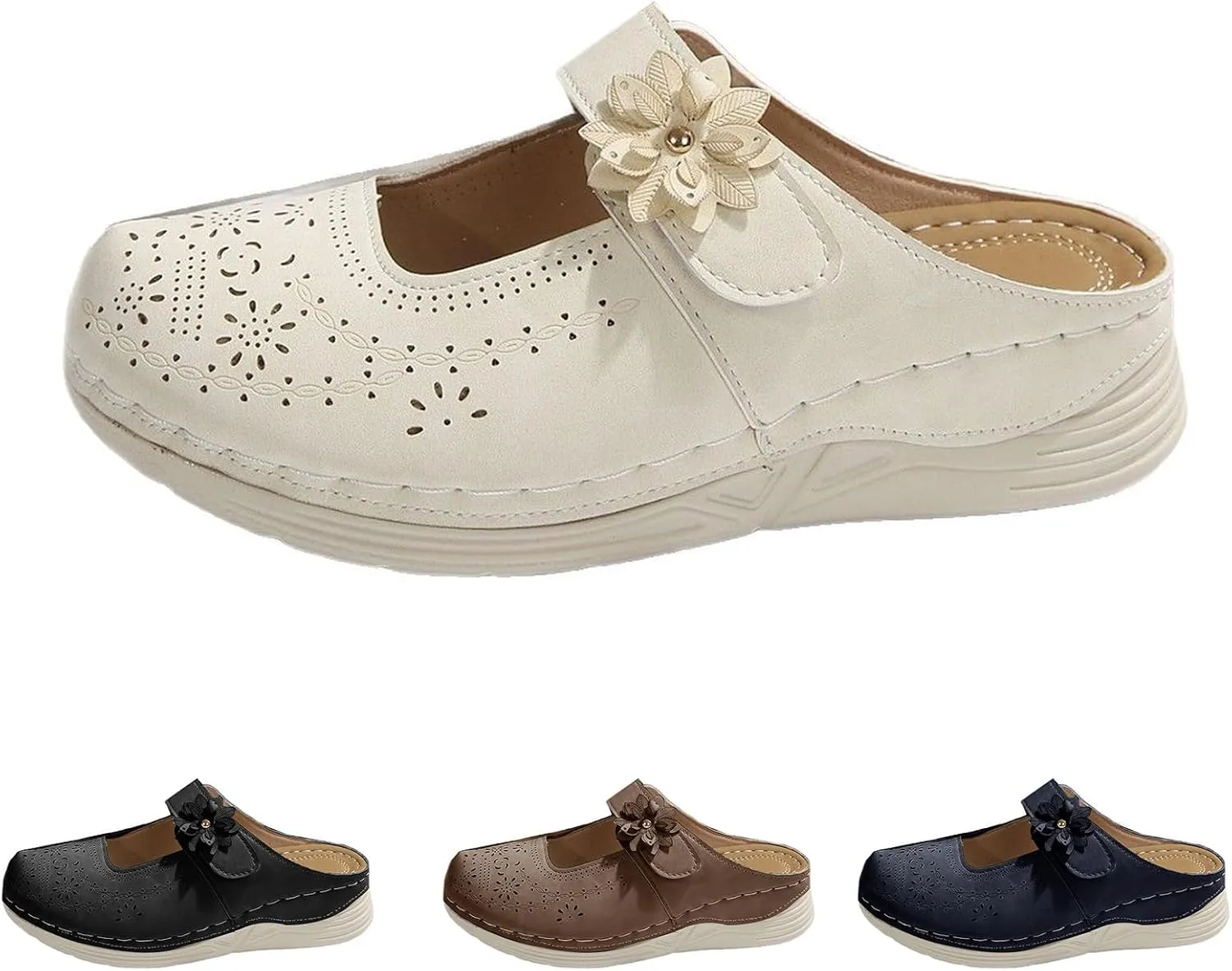 Mules for Women Comfort Closed Toe Sandals Casual Slip On Wedge Sandals Adjustable Hook Loop Low Heel Orthopedic Sandal Round Head Soft Bottom Footwear Breathable Shoes