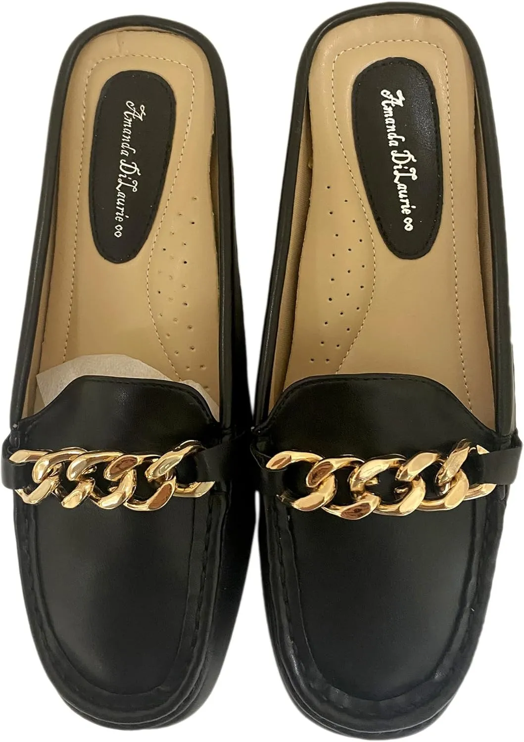 Mules for Women Flats Backless Comfortable Slip On Gold Chain/Emma