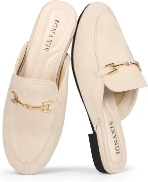 Mules for Women Flats Round Toe Womens Mules Buckle Slip on Slides Backless Loafer Shoes